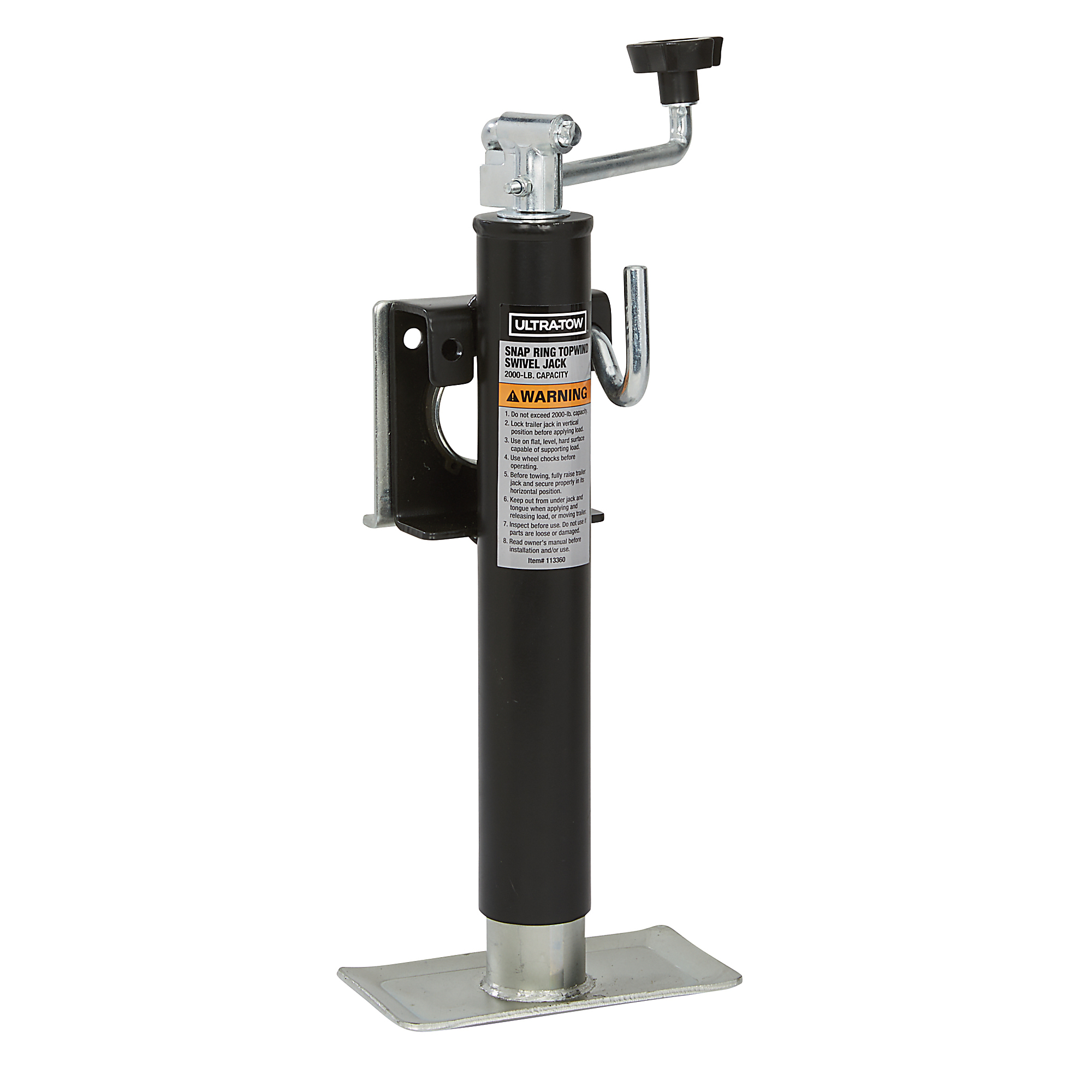Ultra-Tow Snap Ring Swivel Topwind Jack, 21-1/4in. Extended Length, 2000-Lb. Lift Capacity